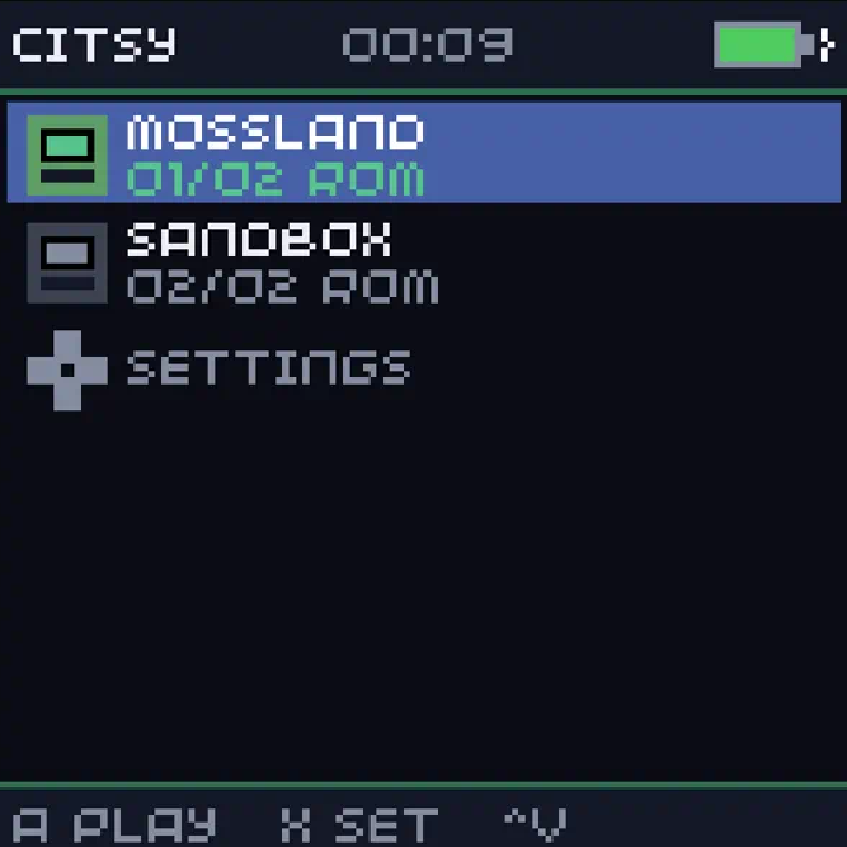 Citsy launcher showing Mossland and Sandbox