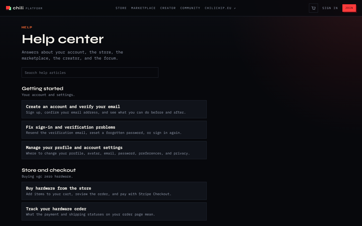 The chili platform help center
